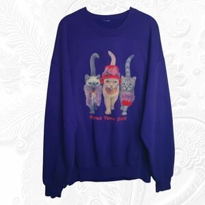 Sweatshirt With Three Fancy KITTY Cats Graphic Size XL